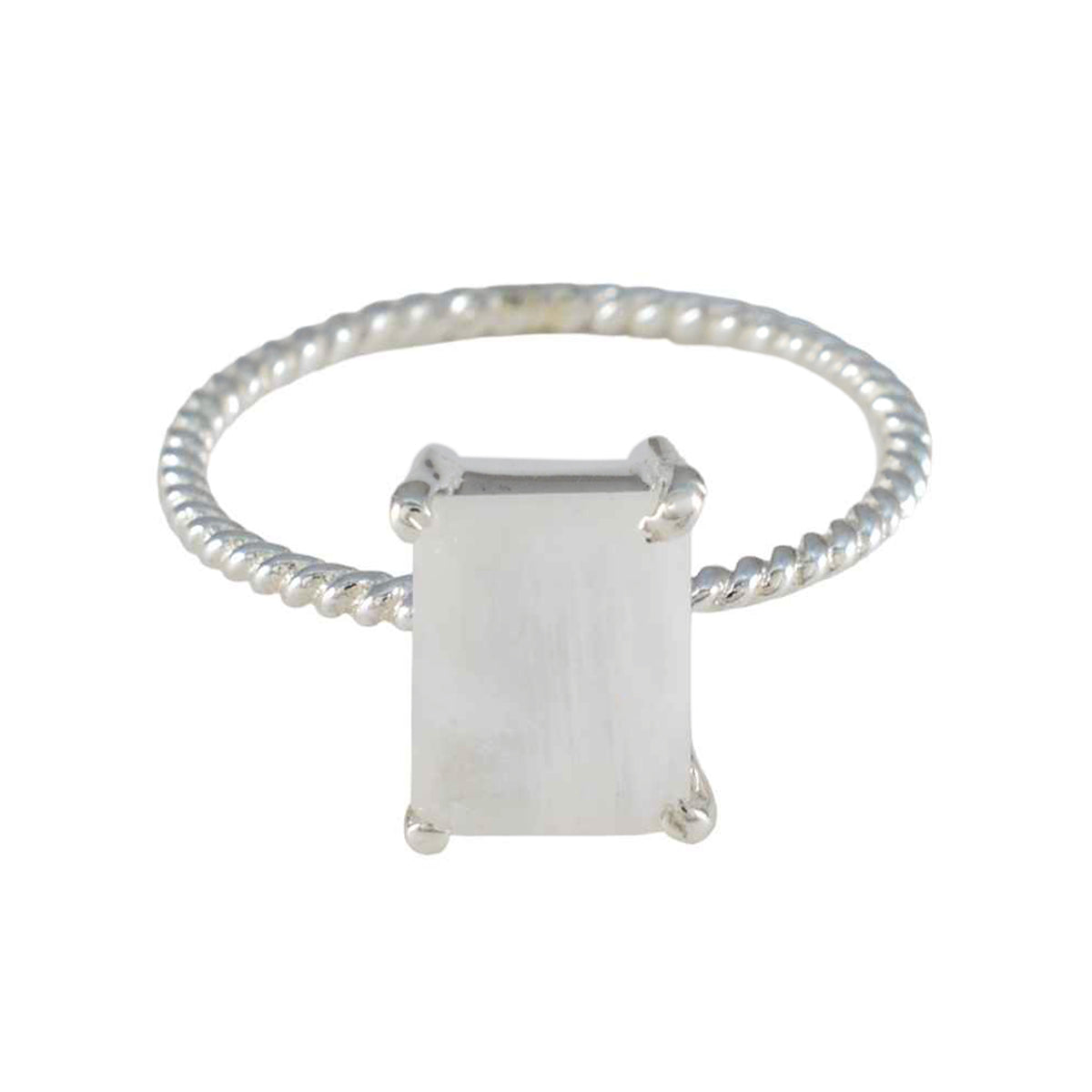 Eun-ji White Solitaire Ring for Women Elegant Style Rainbow Moonstone White