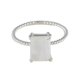 Eun-ji White Solitaire Ring for Women Elegant Style Rainbow Moonstone White