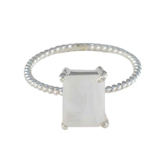 Eun-ji White Solitaire Ring for Women Elegant Style Rainbow Moonstone White