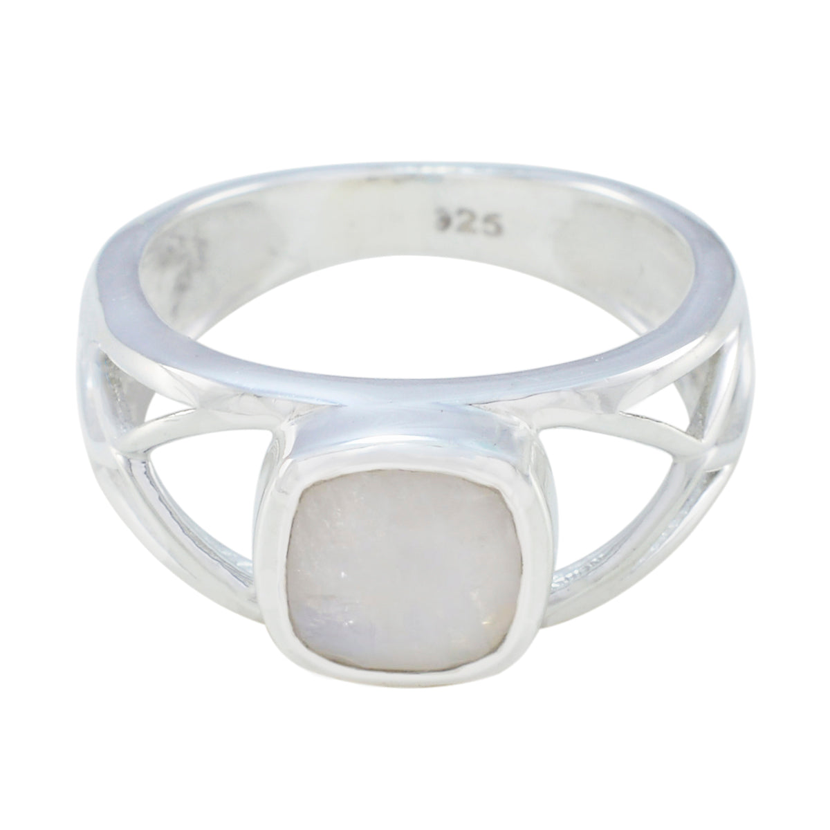 Clara White Solitaire Ring for Women Sterling Silver Rainbow Moonstone White