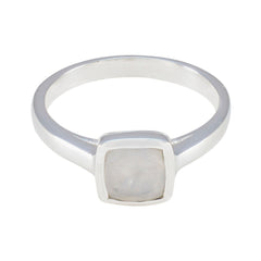 Victoria White Solitaire Ring for Women in Silver Rainbow Moonstone White