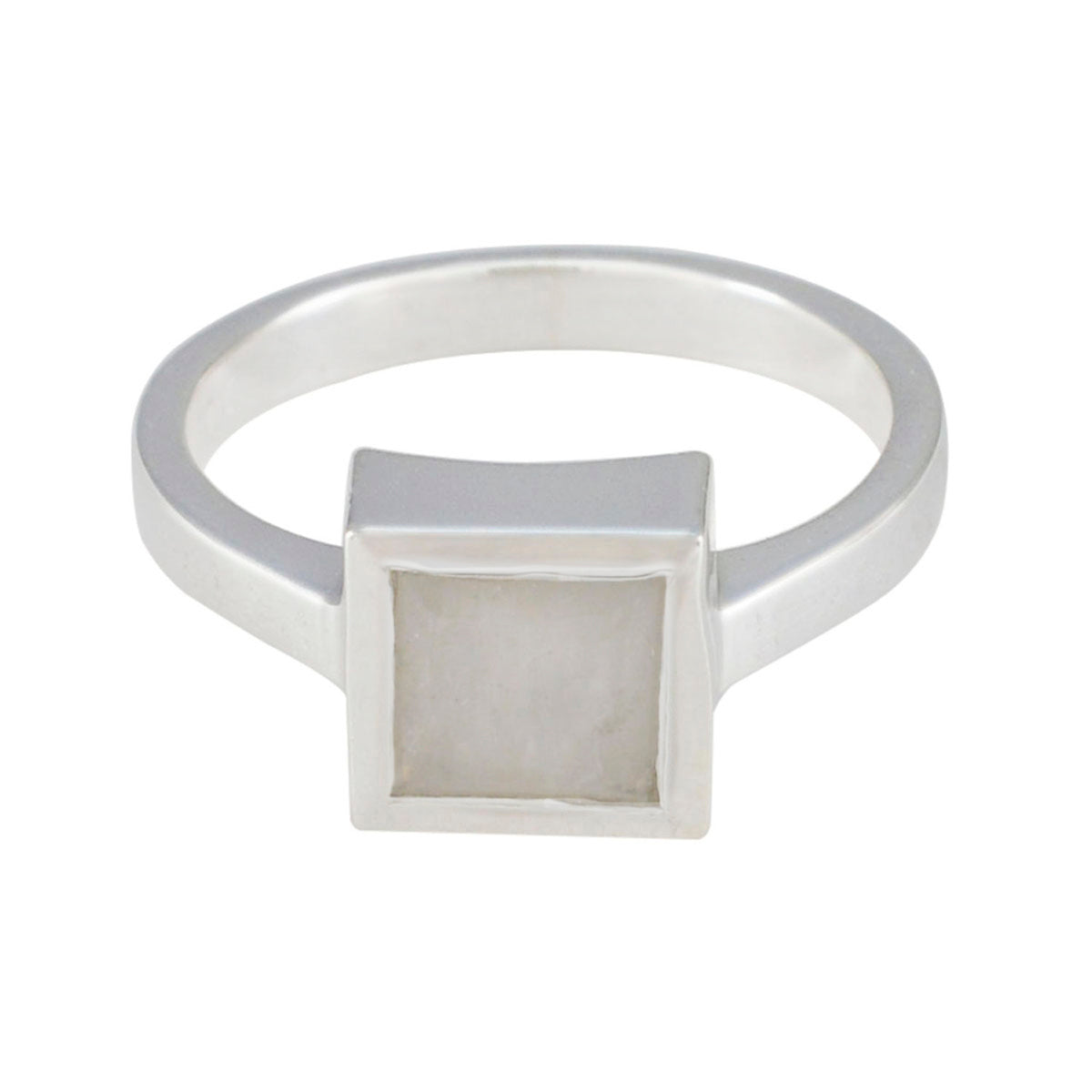 Putri White Solitaire Ring for Women Square Design Rainbow Moonstone White
