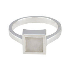 Putri White Solitaire Ring for Women Square Design Rainbow Moonstone White