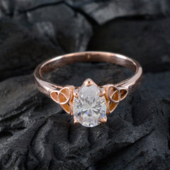 Yasmine white solitaire ring for women with pear-shaped clear gemstone and rose gold band