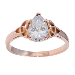 Yasmine white solitaire ring for women with pear-shaped clear stone and rose gold band