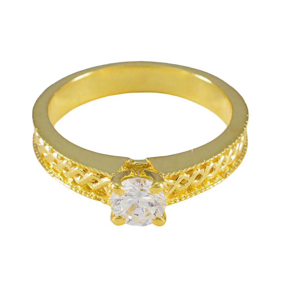 Hua White Solitaire Ring with Gold Plated Design White CZ White