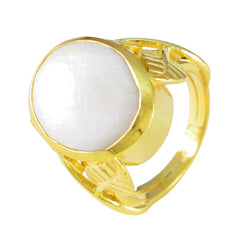 Lucy White Solitaire Ring with Gold Leaf Design