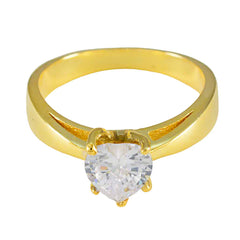 Xiu White Solitaire Ring with Heart-Shaped Gem White CZ White