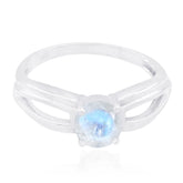 Lakshmi White Solitaire Ring India with Blue Gemstone Rainbow Moonstone White