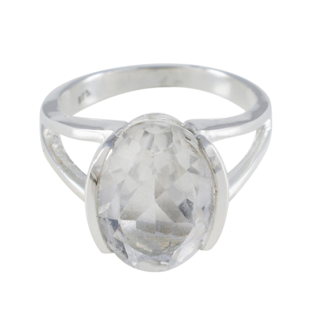 Luisa White Solitaire Ring India with Oval Gemstone Crystal Quartz White