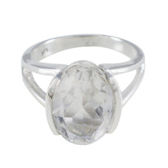 Luisa White Solitaire Ring India with Oval Gemstone Crystal Quartz White