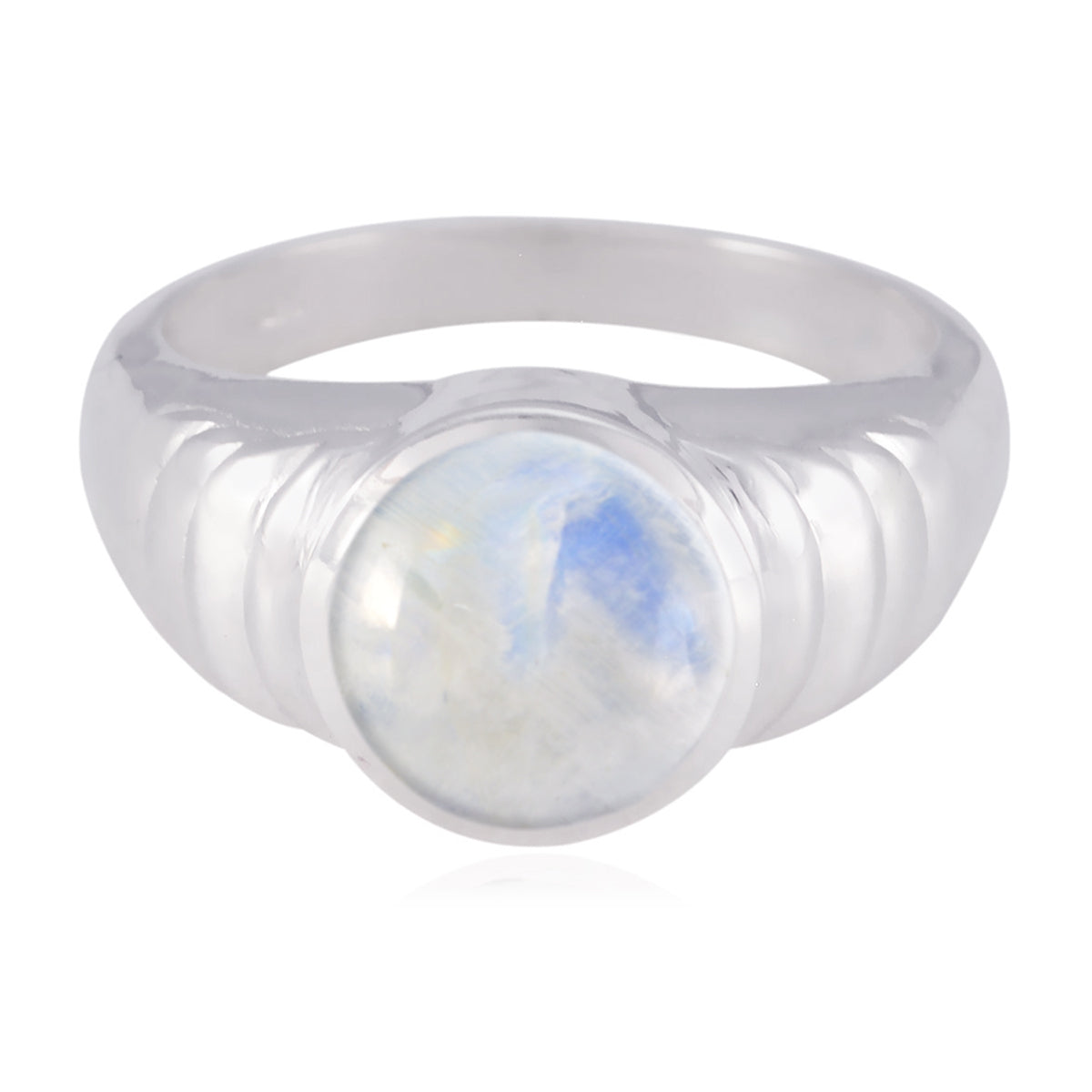 Lorena White Solitaire Ring India with Moonstone Gem Rainbow Moonstone White
