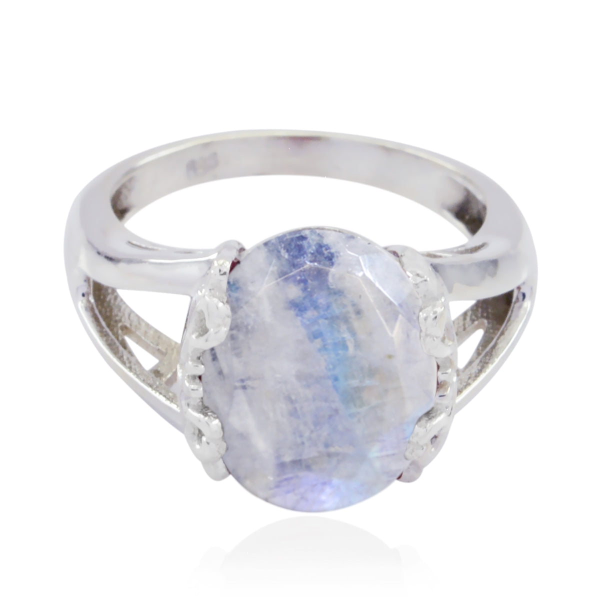 Mathilde Graceful White Solitaire Ring Rainbow Moonstone White