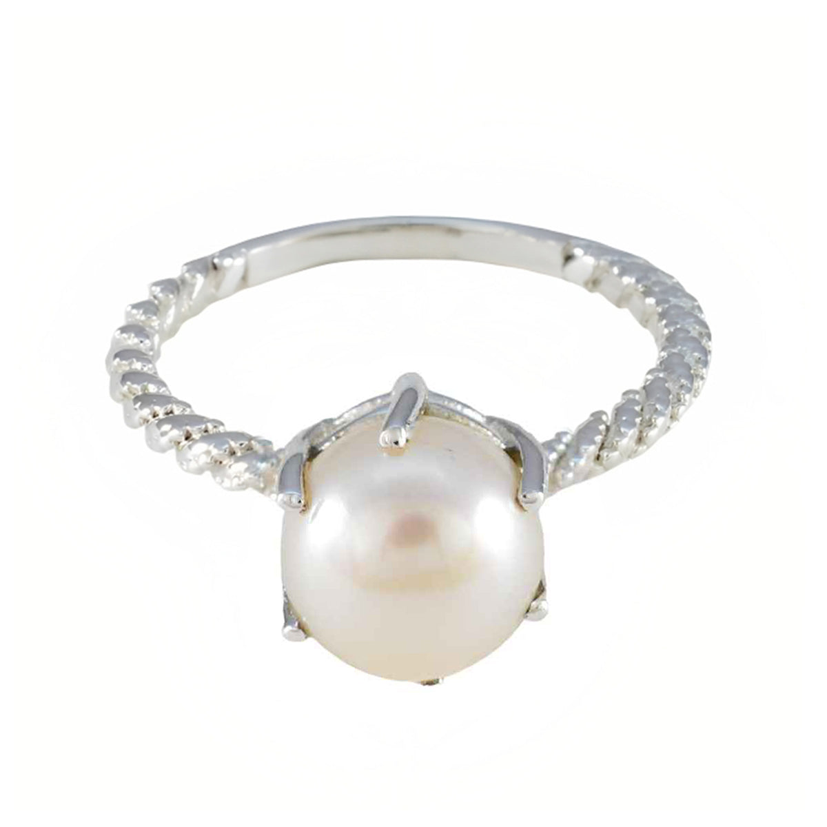 Emily White Solitaire Ring with Elegant Pearl Accent Pearl White