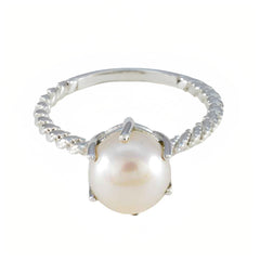 Emily White Solitaire Ring with Elegant Pearl Accent Pearl White