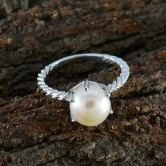 Emily White Solitaire Ring with Elegant Pearl Accent
