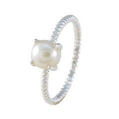 Mei White Solitaire Ring with Elegant Pearl Accent