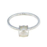 Mei White Solitaire Ring with Elegant Pearl Accent Pearl White