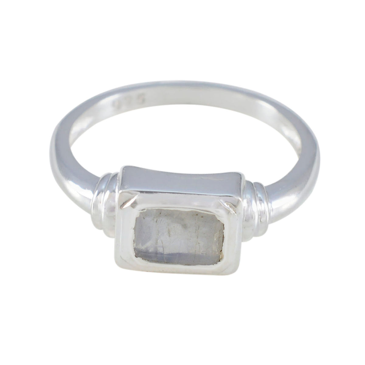 Rina White Solitaire Ring in Elegant Silver Design Rainbow Moonstone White