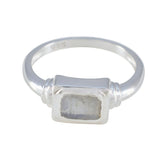 Rina White Solitaire Ring in Elegant Silver Design Rainbow Moonstone White