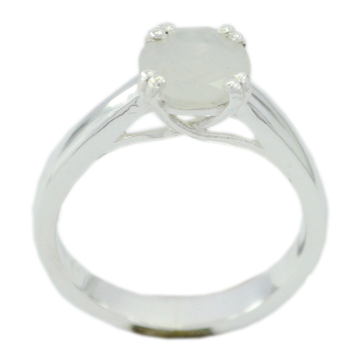 Emma Elegant White Solitaire Ring with Classic Design Rainbow Moonstone White