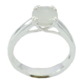 Emma Elegant White Solitaire Ring with Classic Design Rainbow Moonstone White