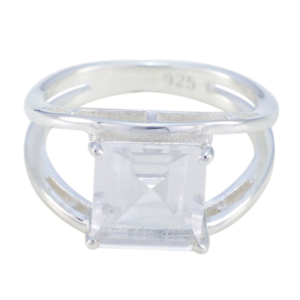 Ivy White Solitaire Ring with Square Gemstone Crystal Quartz White