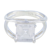 Ivy White Solitaire Ring with Square Gemstone Crystal Quartz White