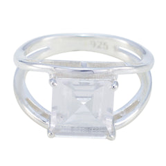 Ivy White Solitaire Ring with Square Gemstone Crystal Quartz White
