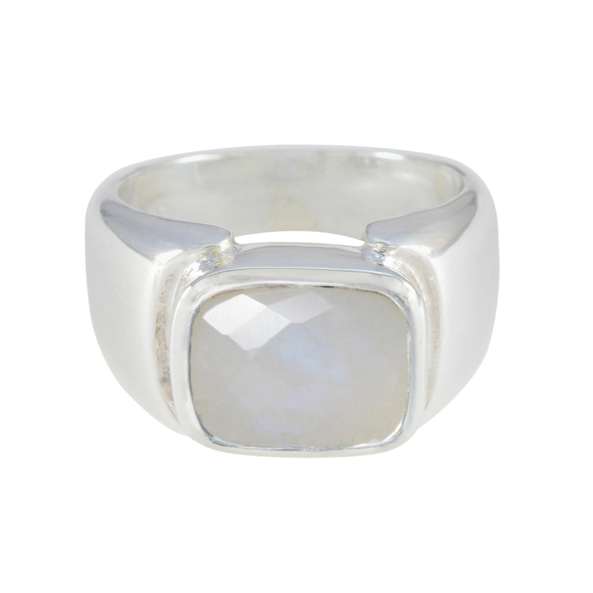 Pauline Contemporary White Solitaire Ring Rainbow Moonstone White