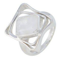 Grace White Solitaire Signet Ring with Geometric Design