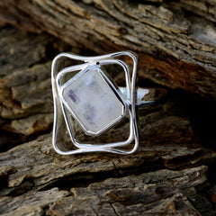 Grace White Solitaire Signet Ring with Geometric Design