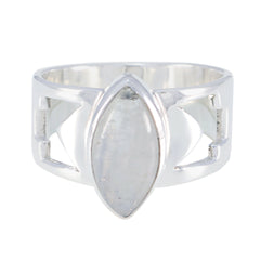 Chloe white solitaire statement ring with marquise shaped white stone and silver band