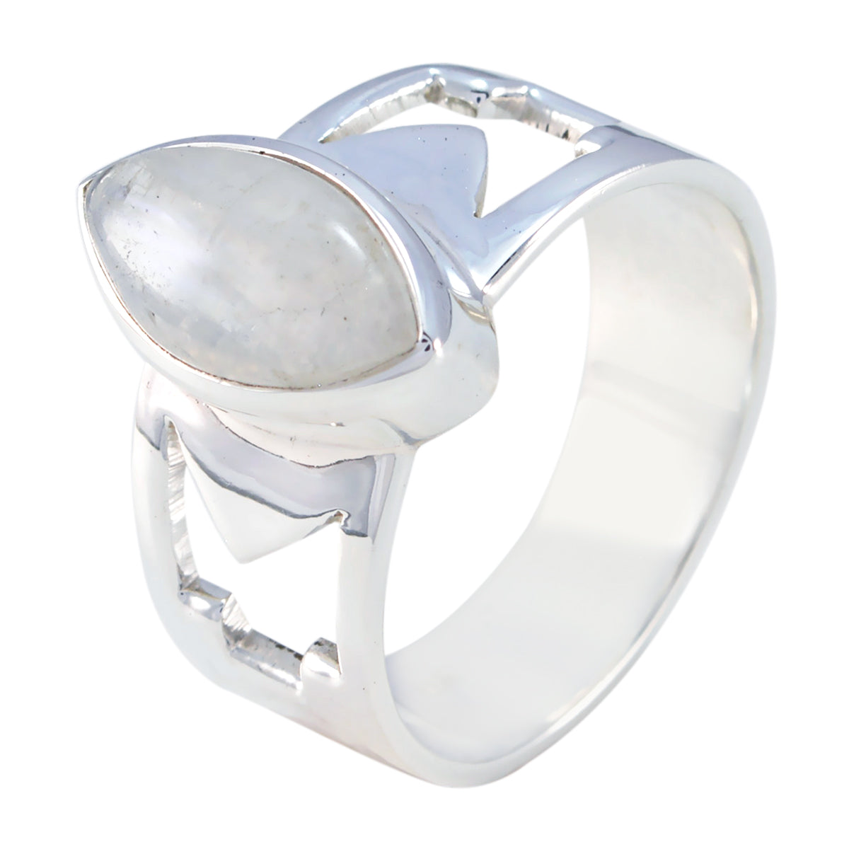 Chloe white solitaire statement ring with marquise gemstone set in silver band