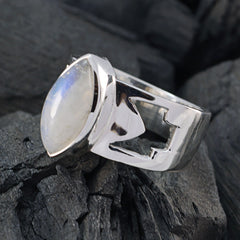 Chloe white solitaire statement ring with marquise shaped stone and geometric silver band