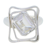 Genesis White Solitaire Statement Ring Elegant Design Crystal Quartz White
