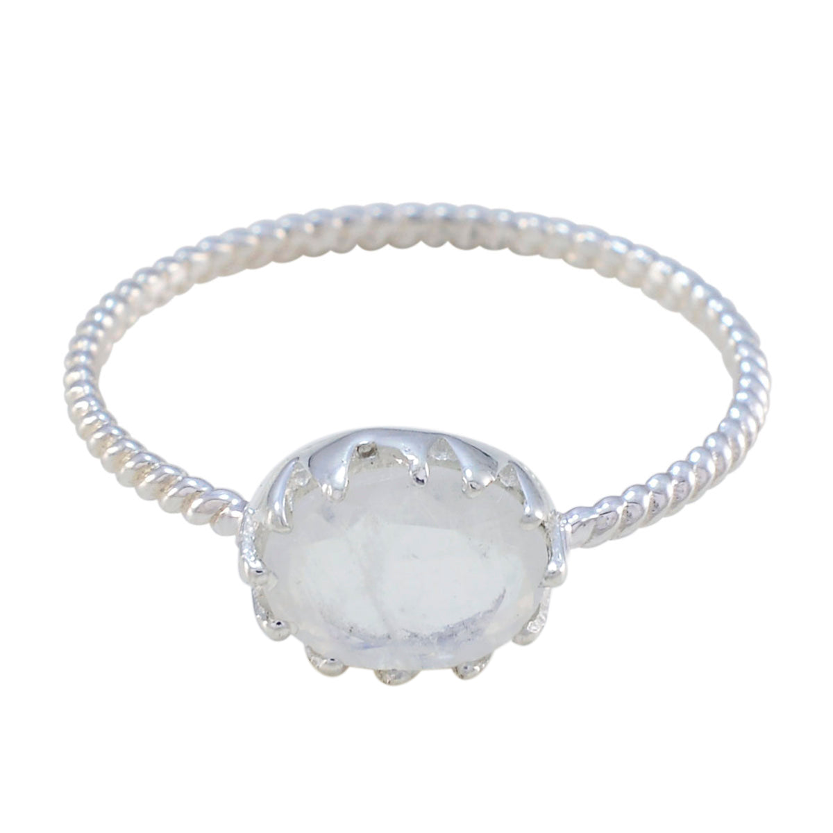 Maria White Solitaire Twist Ring with Elegant Design Rainbow Moonstone White