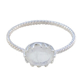 Maria White Solitaire Twist Ring with Elegant Design Rainbow Moonstone White