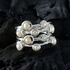 Greta white statement ring for women with multiple pearl settings on silver band