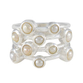 Greta white statement ring for women with multiple pearl accents on silver bands
