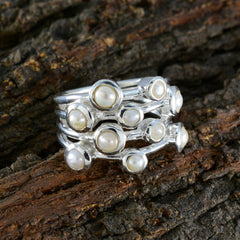 Greta white statement ring for women featuring multiple pearls set in silver bands