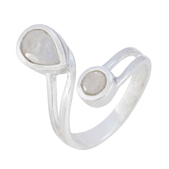 Isabella white toi et moi ring sterling silver open bypass design with pear and round moonstone cabochons