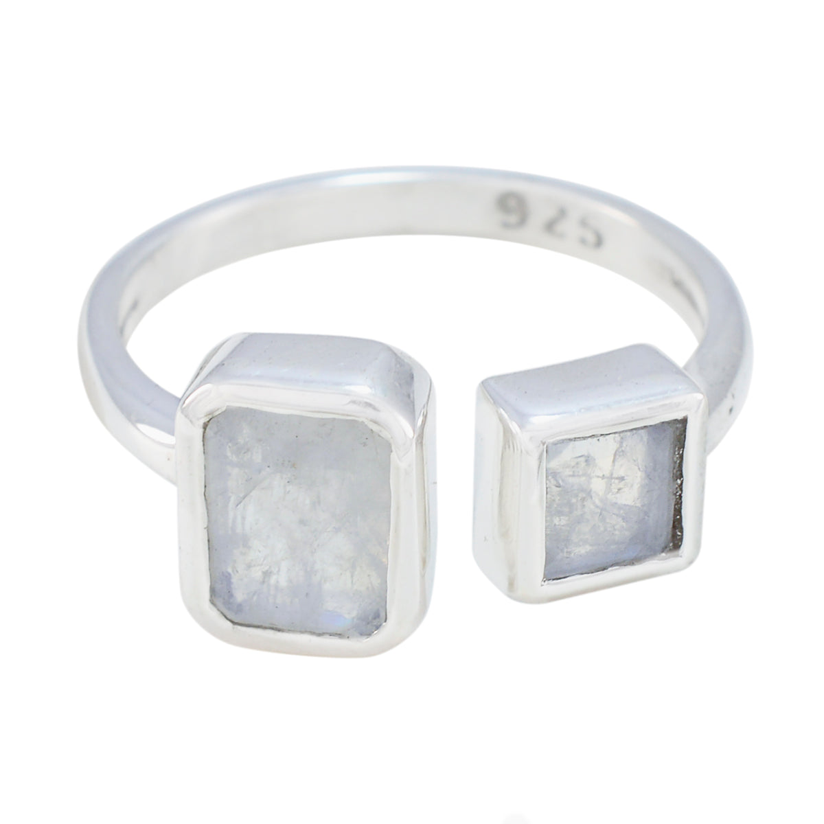 lara white toi et moi ring sterling silver 925 open band with two bezel set rectangular and square moonstones