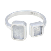 lara white toi et moi ring sterling silver 925 open band with two bezel set rectangular and square moonstones