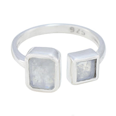 lara white toi et moi ring sterling silver 925 open band with two bezel set rectangular and square moonstones