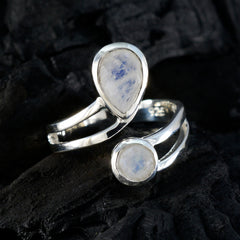 Isabella white toi et moi ring sterling silver pear and round moonstone bezel set double band