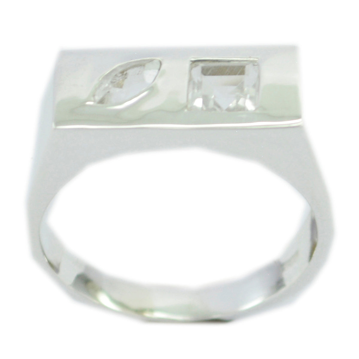 Putri white toi et moi ring featuring a sleek silver band with two distinct clear stones