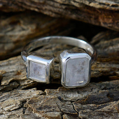 Lara white toi et moi ring silver open adjustable band with two bezel set rectangular white stones
