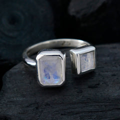 Lara white toi et moi ring with two rectangular moonstone bezels set in sterling silver band