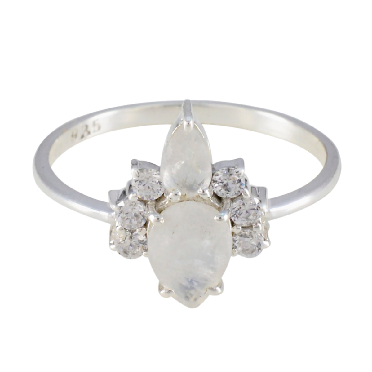 Natcha white toi et moi ring with pear-shaped and round gemstones on silver band